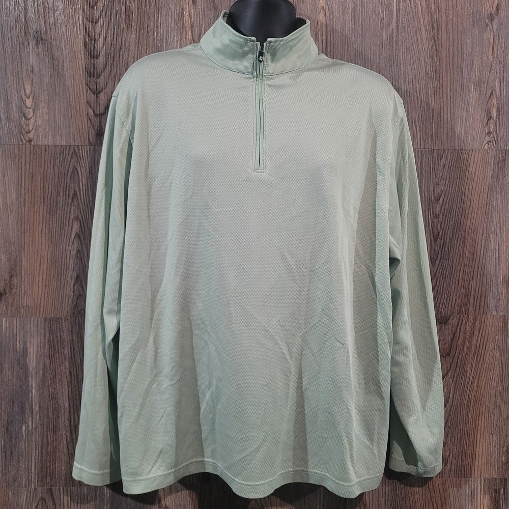 FootJoy 1/4 Zip Golf Pullover XL Sage Green Lightweight Jacquard Anti-Microbial